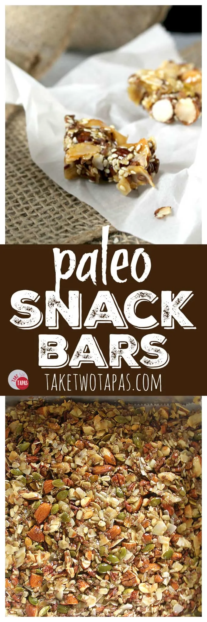 Pinterest image with text "Paleo Snack Bars"