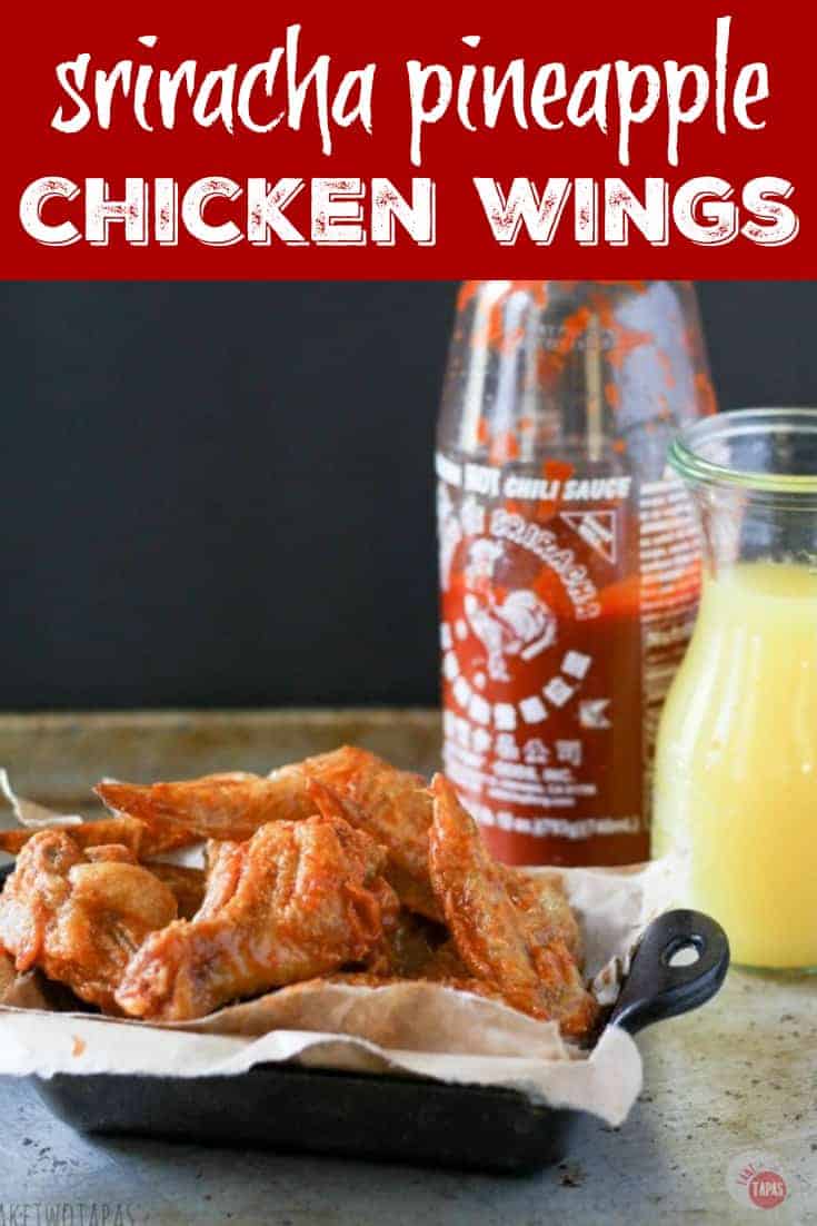 Pinterest image with text "Sriracha Pineapple Chicken Wings"