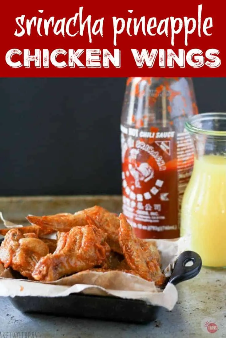 Pinterest image with text "Sriracha Pineapple Chicken Wings"
