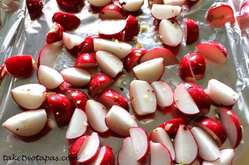 pan of radishes