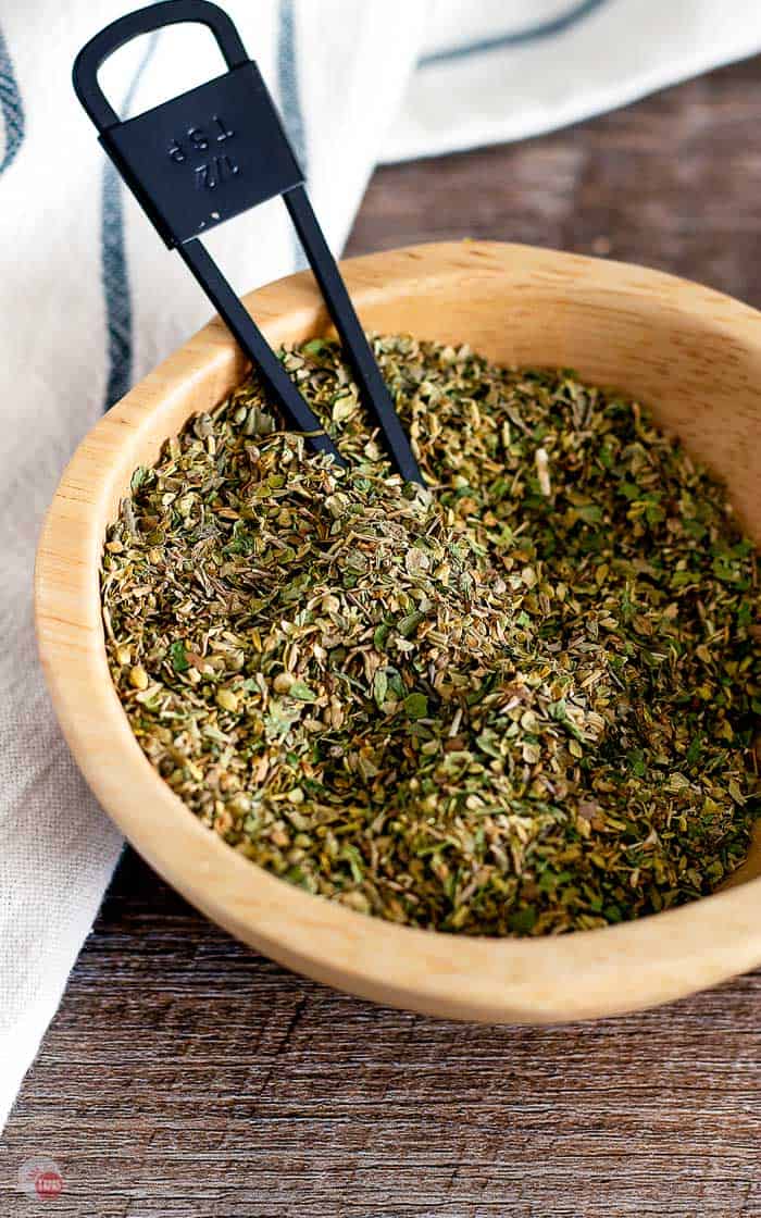 close up of italian seasoning in a bowl