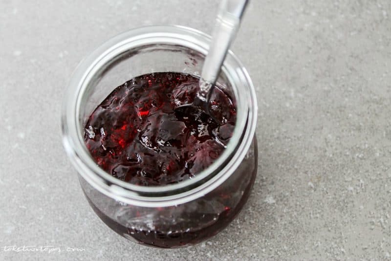 overhead of Juiced Up Grape Jelly in a jar