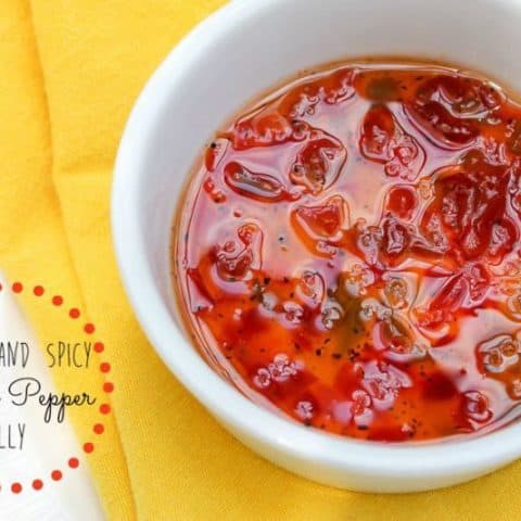 Close up of sweet and spicy jelly in a white bowl
