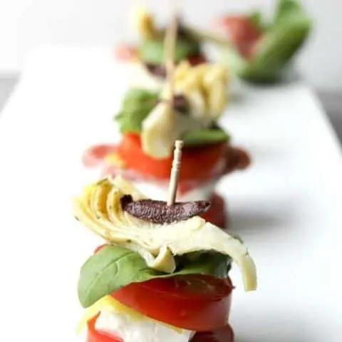Mediterranean Salad Stacks on a white platter