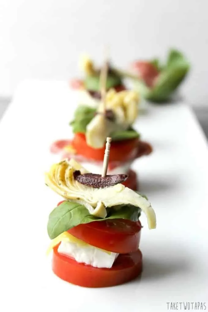 Mediterranean Salad Stacks on a white platter