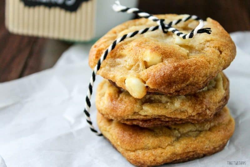 close up of White Chocolate Macadamia Nut Cookies