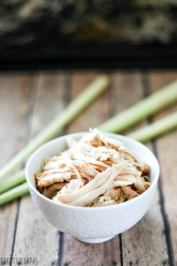 Prepare slow cooker lemongrass chicken with minimal effort and have lots of shredded meat on hand for your next recipe. This chicken has a hint of garlic and the subtle flavor of citrus thanks to the lemongrass! Slow Cooker Lemongrass Chicken Recipe | Take Two Tapas