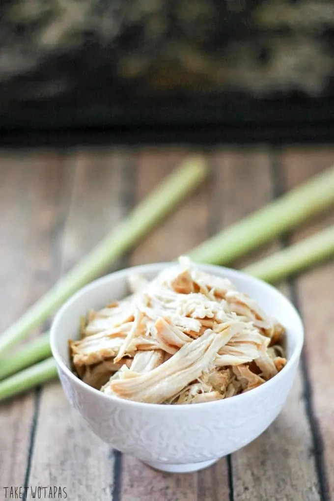 Prepare slow cooker lemongrass chicken with minimal effort and have lots of shredded meat on hand for your next recipe. This chicken has a hint of garlic and the subtle flavor of citrus thanks to the lemongrass! Slow Cooker Lemongrass Chicken Recipe | Take Two Tapas