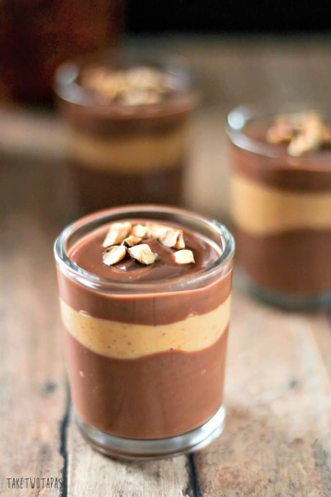 Pumpkin Shooters with Chocolate Pudding and Toasted Hazelnuts