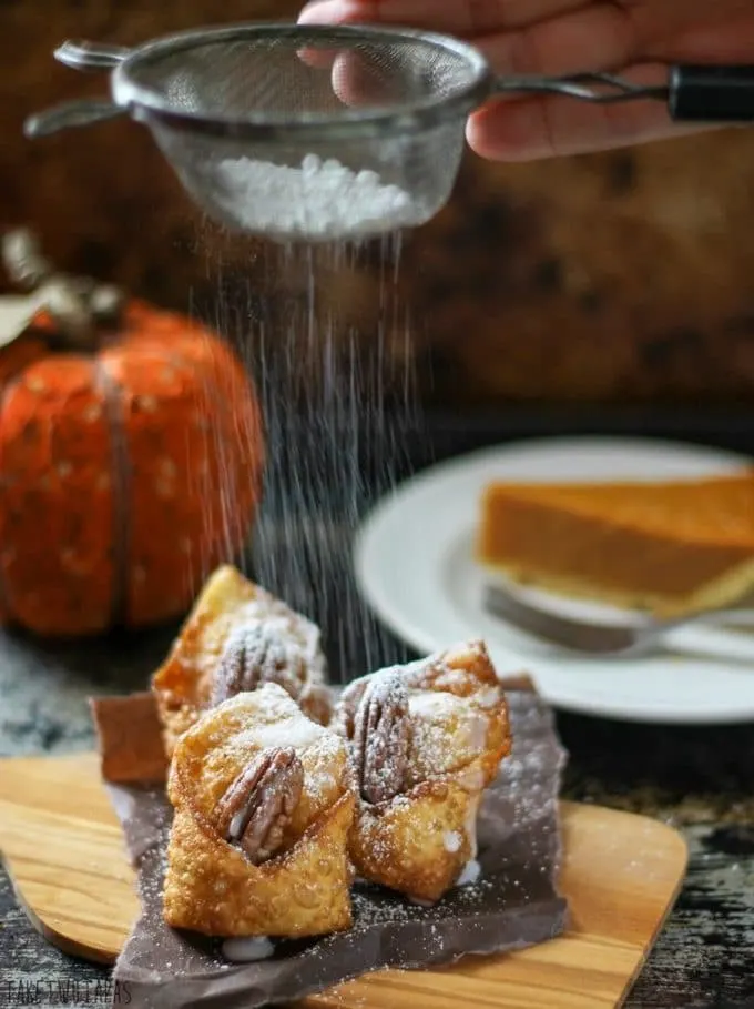 Chocolate Pumpkin Wontons for Fall | Take Two Tapas | #Pumpkin #Chocolate #Wontons #FallDesserts