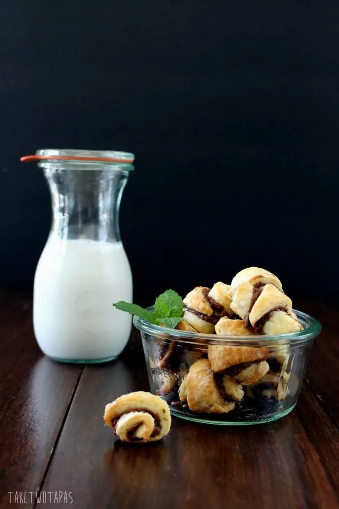 The Nutella Mint Rugelach cookies are great for gift giving and freeze beautifully! | Take Two Tapas | #Nutella #Rugelach #Cookie #Dessert #Mint #ThinMints