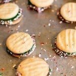 #SpreadCheer with Christmas Cookies and Peppermint Sandwich Cookies! Sugar cookies filled with frosting and rolled in crushed candy canes! Peppermint Sandwich Cookies Recipe | Take Two Tapas