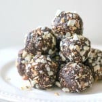 Need an afternoon "pick-me-up" without over-indulging? These little Powerballs are full of good for you ingredients like dates, macadamia nuts, coconut, and cocoa! All these yummy foods rolled into one perfect bite. Great for a post-workout snack. Powerballs Date, Macadamia Nut, Coconut & Chocolate Balls Recipe | Take Two Tapas