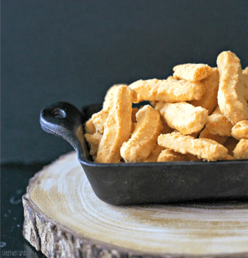 Pimento Cheese Straws in a cast iron pan