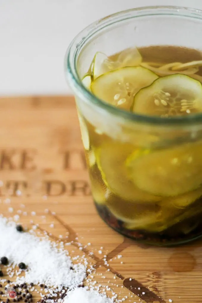 Homemade pickles in a glass jar