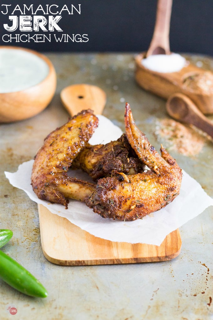 Baked crispy chicken wings dusted with Jamaican Jerk Seasoning are the