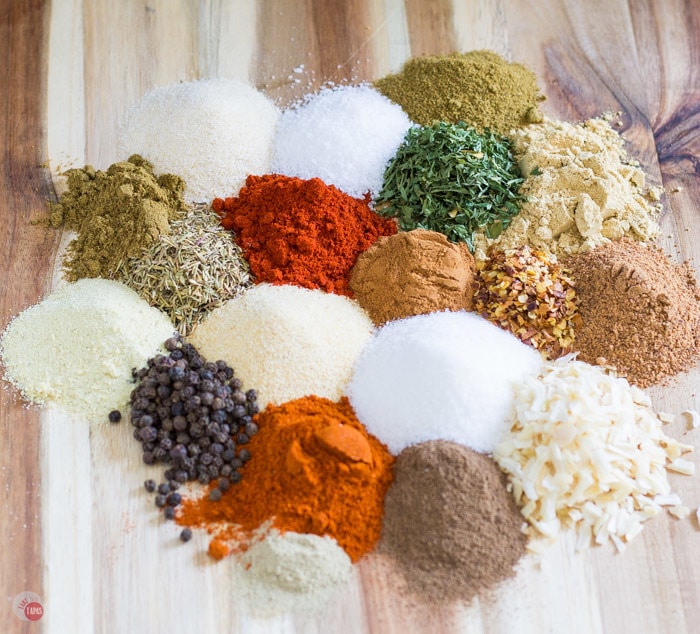 jerk spice ingredients on a cutting board