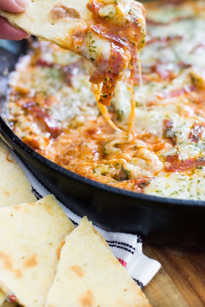 pizza dip in a skillet