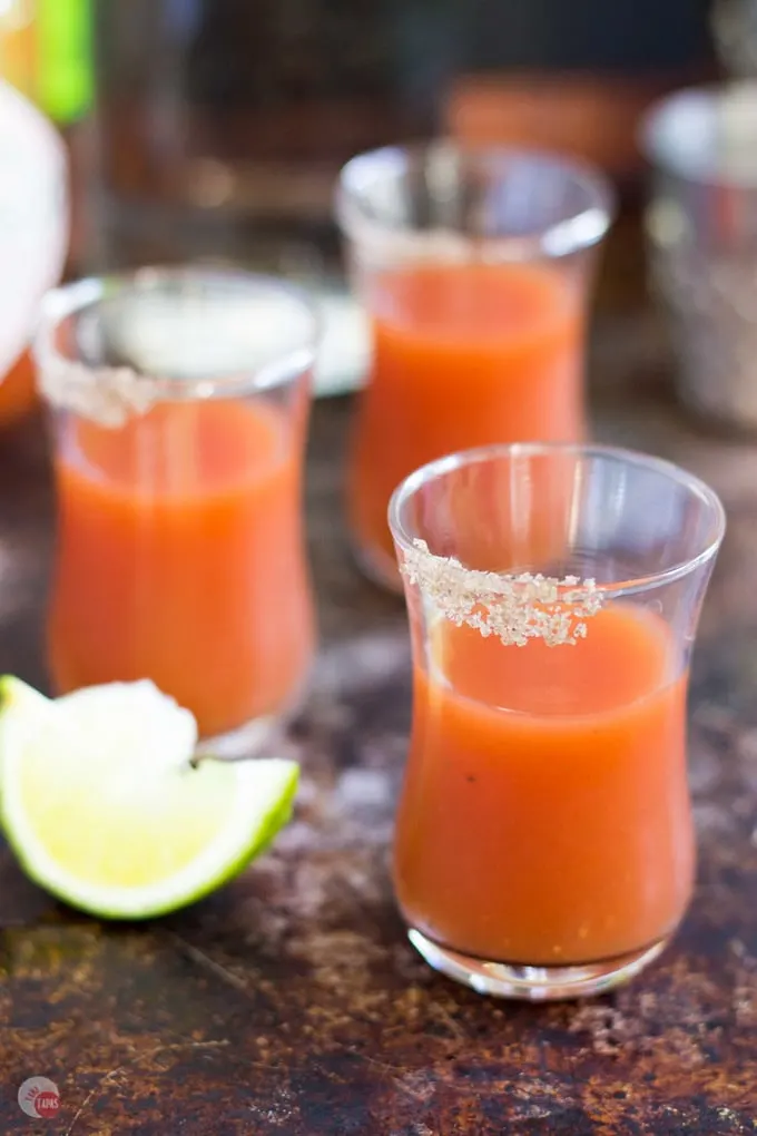 Bloody Mary shots are a great way to enjoy your favorite Brunch cocktail but in a smaller version! Bloody Mary Shots Recipe | Take Two Tapas | #BloodyMary #Shots #Cocktails