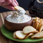 Your favorite Everything Bagel and "shmear" are now a dip! Cream cheese and sour cream combine with Everything Bagel Seasoning to bring it all together! Serve with bagel chips for the complete experience! Everything Bagel Dip with Bagel Chips Recipe | Take Two Tapas | #EverythingBagel #EverythingBagelDip #Dips #Recipes