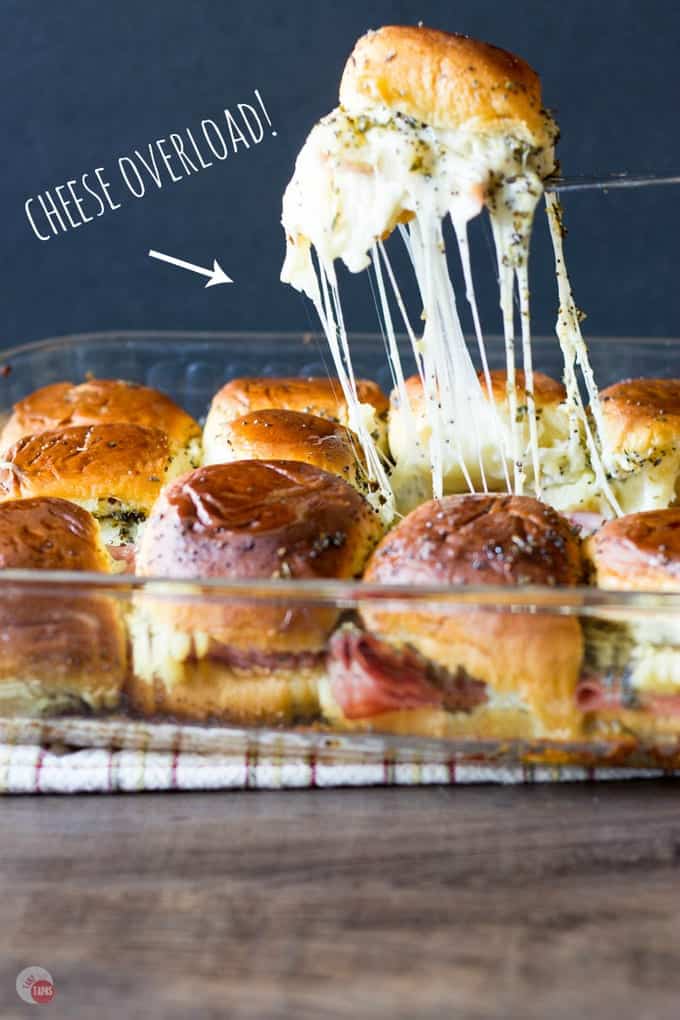 Hawaiian Pizza Sliders are perfect to make ahead and the kids love them! | Take Two Tapas | #HawaiianPizza #Hawaiian #pizza #Sliders #PartyFoods #makeaheadmeals #kidfriendly