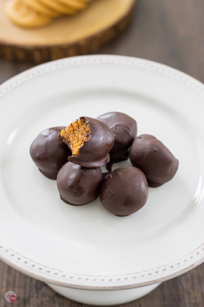 Truffles on a white serving platter