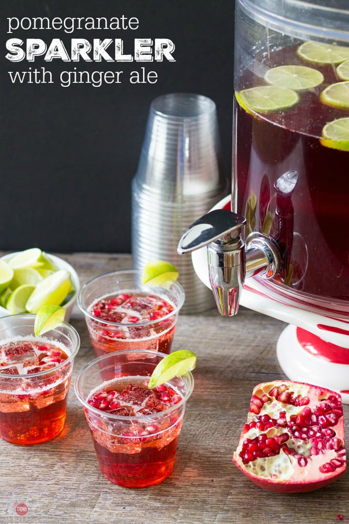 Pinterest image with text "Pomegranate Sparkler with ginger ale"