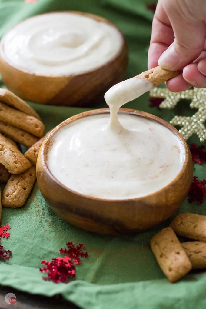 closeup of cinnamon graham stick in dip