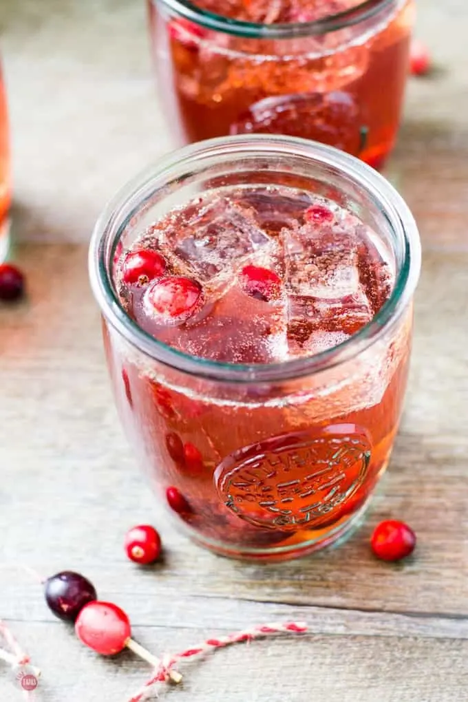 Roasted cranberry bourbon crush in a glass