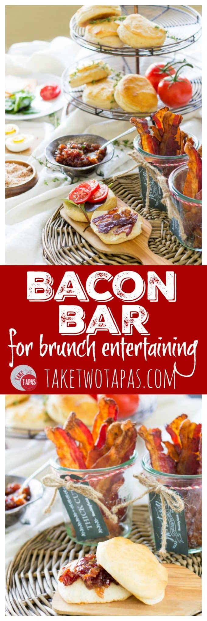 Take your entertaining to a new a fun level with a bacon bar! Different flavors and recipes that revolve around Smithfield bacon is the only way to entertain like a boss! Bacon Bar for Brunch Entertaining | Take Two Tapas