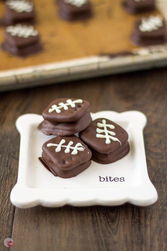 Reese's Pretzel Football Cookies on a small plate
