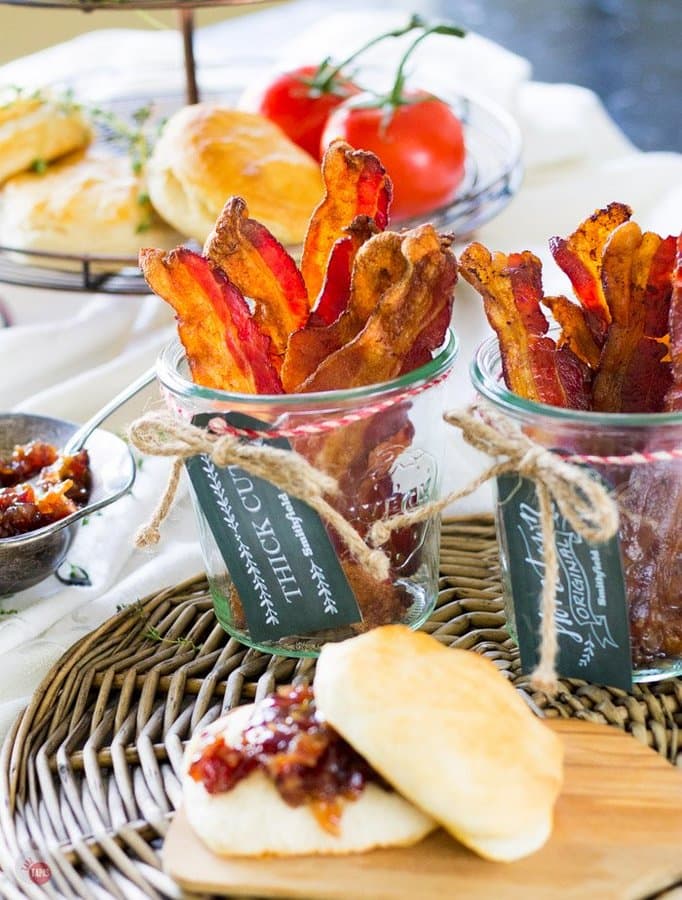Take your entertaining to a new a fun level with a bacon bar! Different flavors and recipes that revolve around Smithfield bacon is the only way to entertain like a boss! Bacon Bar for Brunch Entertaining | Take Two Tapas