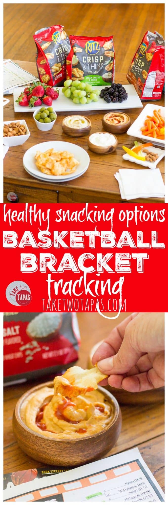 When you are ready to start tracking your bracket for the basketball tournament, you need to have some healthy options to keep you light on your feet! Healthier snacking options allow you to cheer for your team and yell at the referees when they make a bad call! Bracket Tracking and Healthier Snacking for the Basketball Tournament | Take Two Tapas