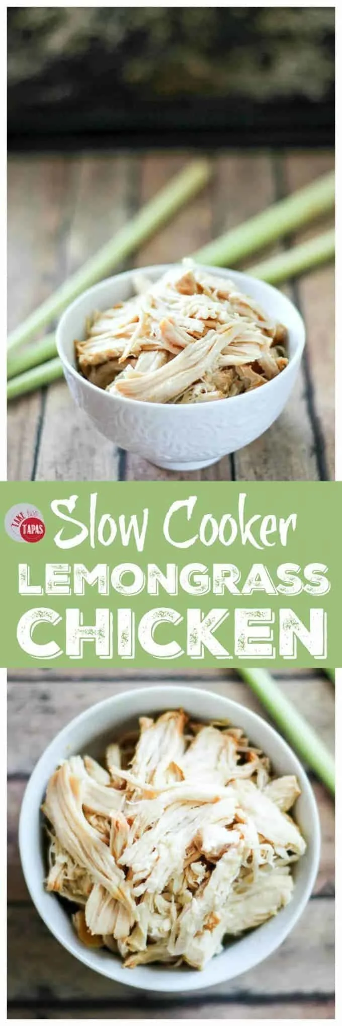 Pinterest collage image with text "slow cooker lemongrass chicken"