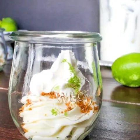 Side view of Key Lime Coconut Cheesecake Jar