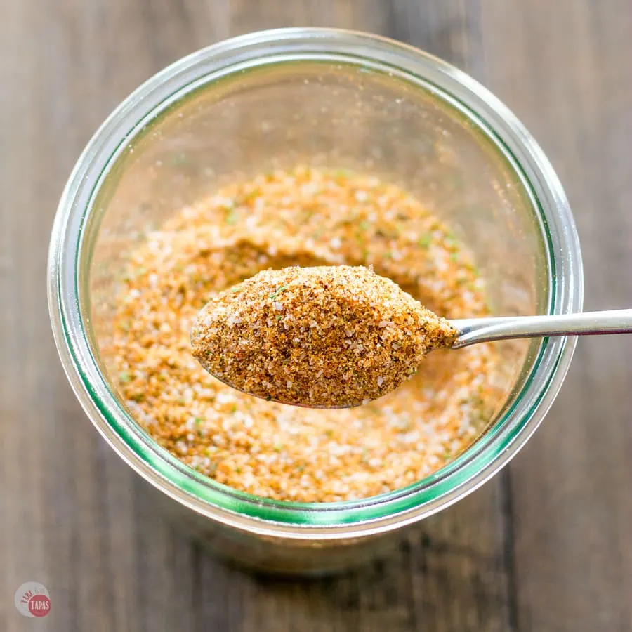 Overhead view of BBQ seasoning on a spoon