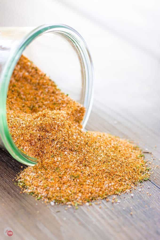 Dry Rub pouring out of a jar