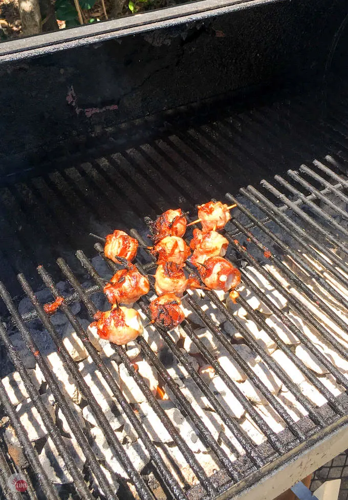 Hot Dog Bites on the grill | Take Two Tapas | #GrillAppetizers #HotDogRecipes #BaconWrappedHotDogs #Bacon #SummerGrilling #GrillRecipes #SummerRecipes