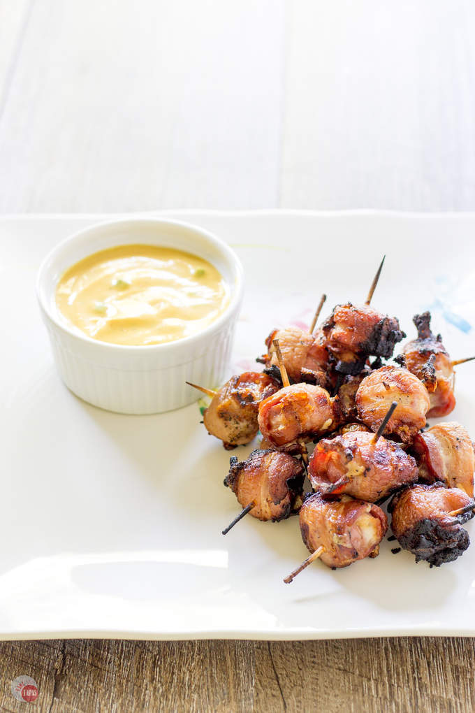 Smoky Bacon Wrapped Hot Dog Bites | Take Two Tapas | #GrillAppetizers #HotDogRecipes #BaconWrappedHotDogs #Bacon #SummerGrilling #GrillRecipes #SummerRecipes