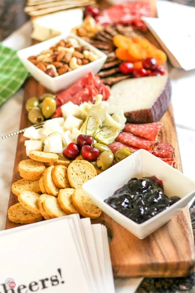 Summer Tapas Antipasto Cheese Board For Your Party | Take Two Tapas | #SummerEntertaining #EasyEntertaining #CheeseBoardIdeas #CheeseBoardDisplay #Antipasto #Tapas #CheeseBoard