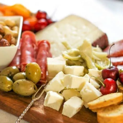 Close up of summer tapas cheese board