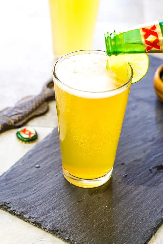 A full beer glass as my Margarita Beer Shandy Cocktail | Take Two Tapas | #margarita #beer #Shandy #cocktails