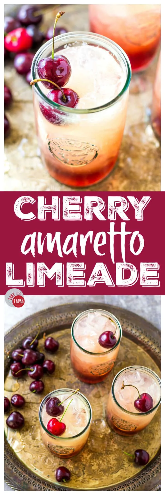 Pinterest collage with text "Cherry Amaretto Limeade"
