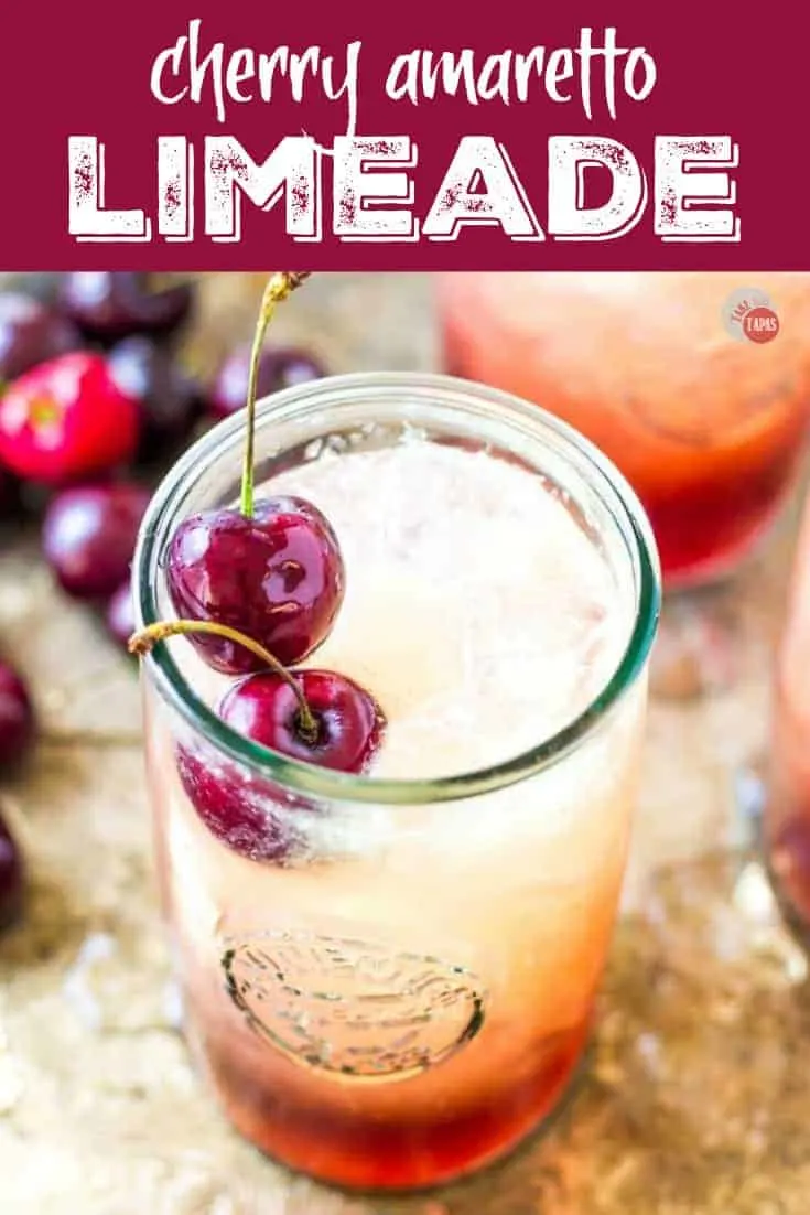 Pinterest image with text "Cherry Amaretto Limeade"