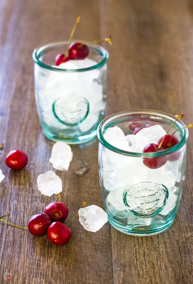 Cherry garnish with ice for the Cherry Lime Bourbon Smash