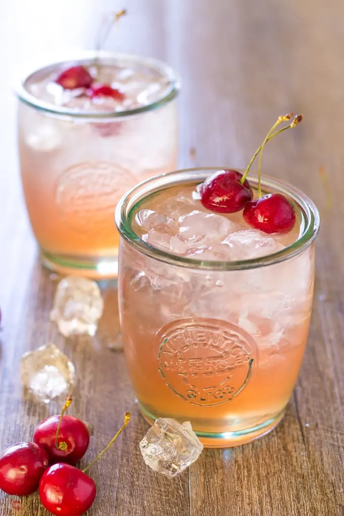 Close up of Cherry Lime Bourbon Smash Cocktail