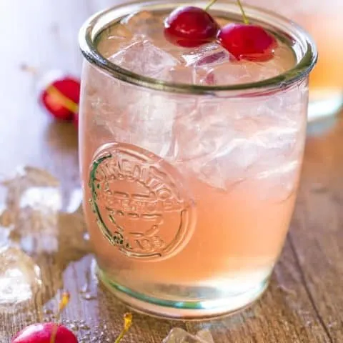 Close up of Cherry Lime Bourbon Smash Cocktail