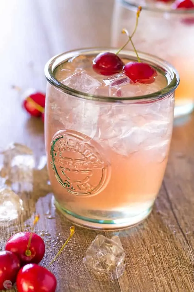 Close up of Cherry Lime Bourbon Smash Cocktail
