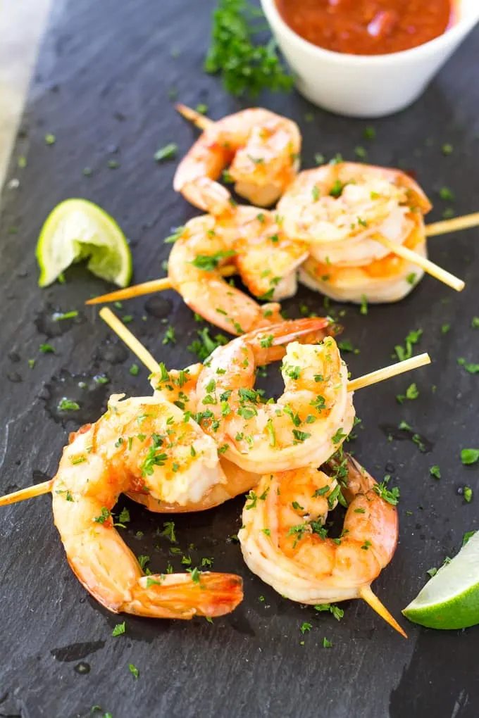 Gorgeous Presentation of Spicy Margarita Shrimp Skewers | Take Two Tapas | #Margarita #ShrimpSkewers #SkewerRecipes #SeafoodSkewers #MargaritaShrimp #TequilaShrimp