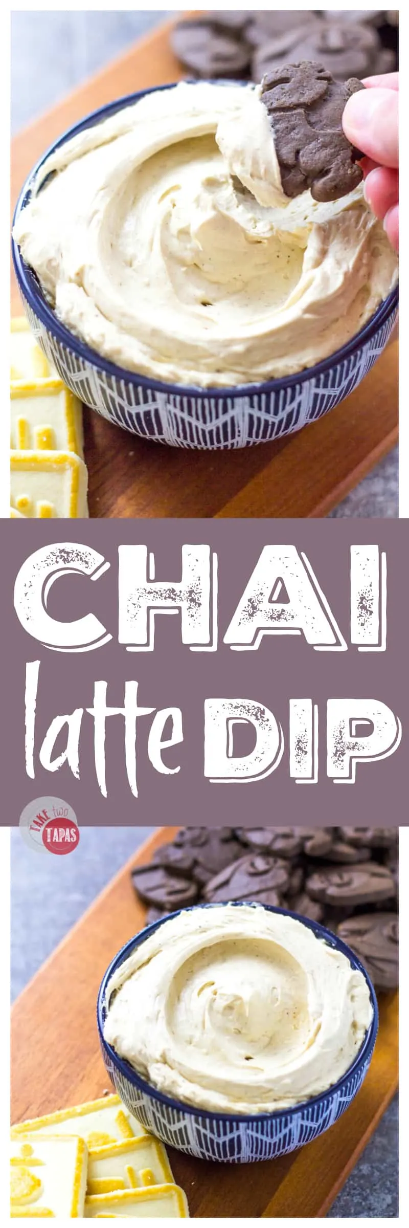 Pinterest collage with text "Chai Latte Dip"